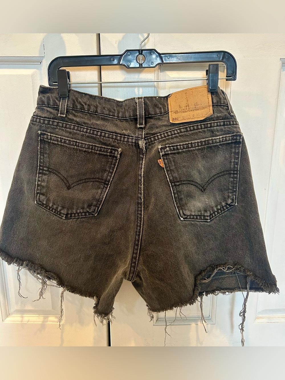 Vintage Levi's Washed 550 Black Denim Cutoff Shorts 90s Orange Label